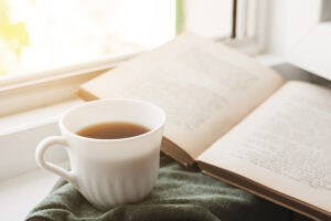 Reading Book Drinking Coffee